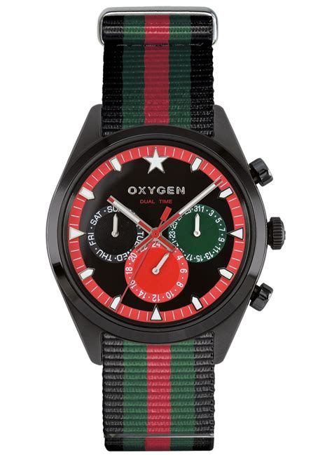 Dual Time 40 Roma Black Green Red Strap.